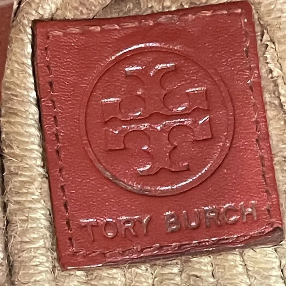 Tory Burch espadrilleSidney Rusty Knot Luggage Canvas/Calfskin Size 9.5